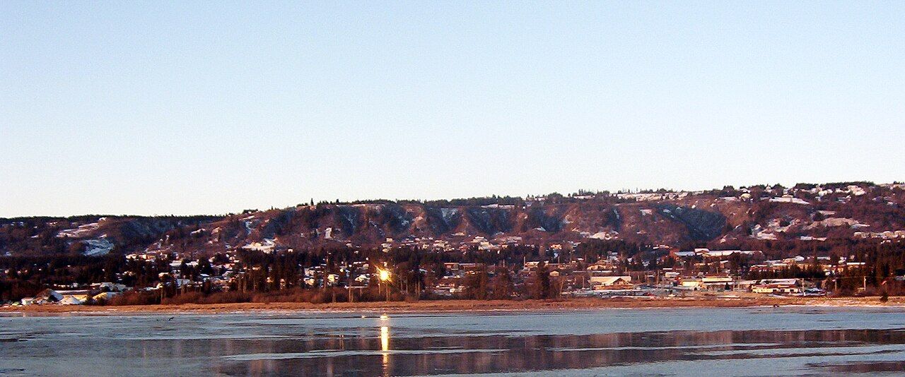 Downtown Homer, Alaska, seen from Beluga Slough, in the Kenai Peninsula Borough