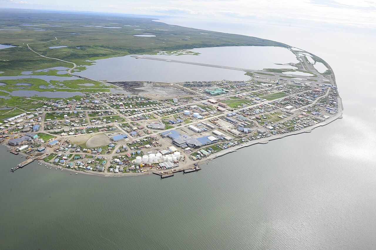The city of Kotzebue, Northwest Arctic Borough, Alaska, from the air (July 17, 2013)