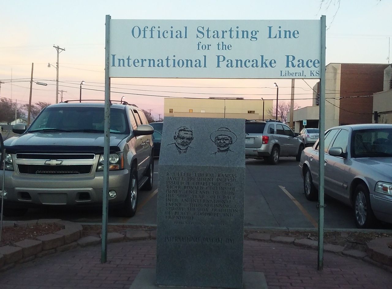 Pancake Day Race start line marker in Liberal, Kansas