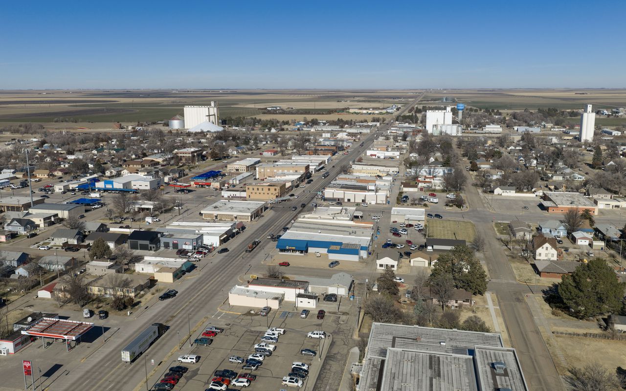 Aerial view of downtown Scott City, Kansas