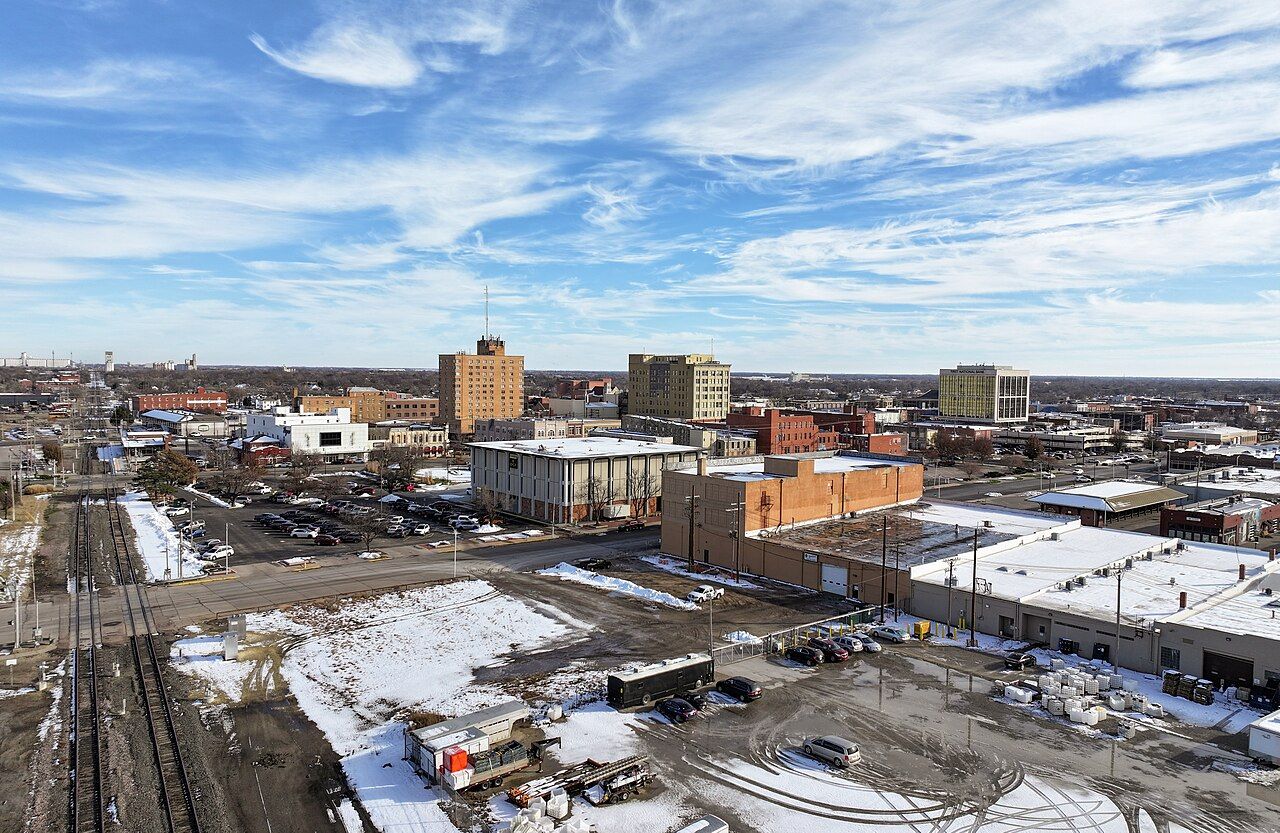 Aerial view of the Hutchinson, Kansas skyline in 2023